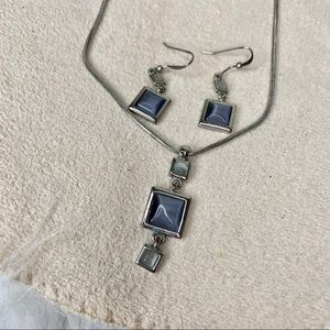 Lia Sophia Silver Necklace and Earrings with Gray-Blue Stones